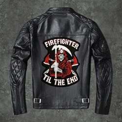 Firefighters'  Skeletons   Embroidery Cloth Stickers Medium Label Patch  Knight Vest Leather Jacket Clothes DIY Badge Back Glue