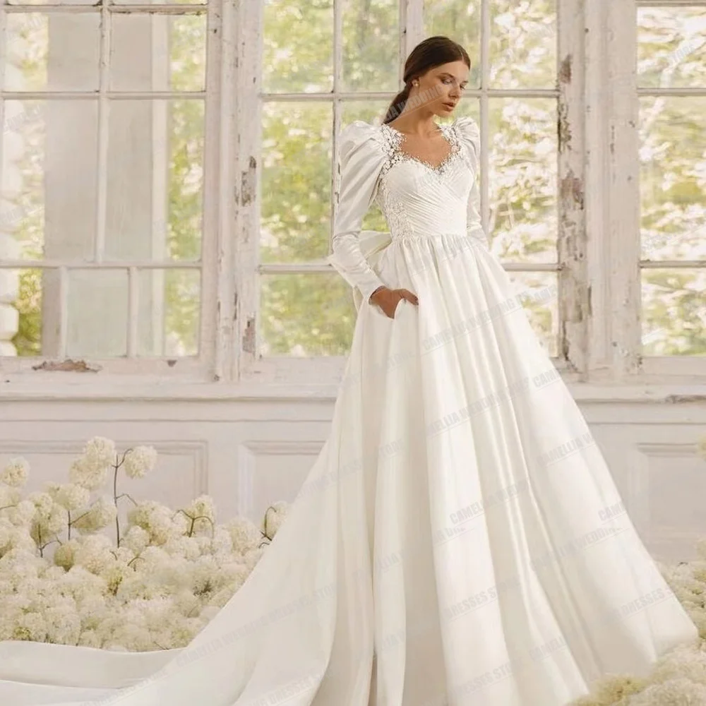 Magnifiques robes de mariée chérie scintillantes pour femmes, ligne A, sexy, élégantes, manches longues, satin, fête, patients, quel que soit, éducatif, 2024