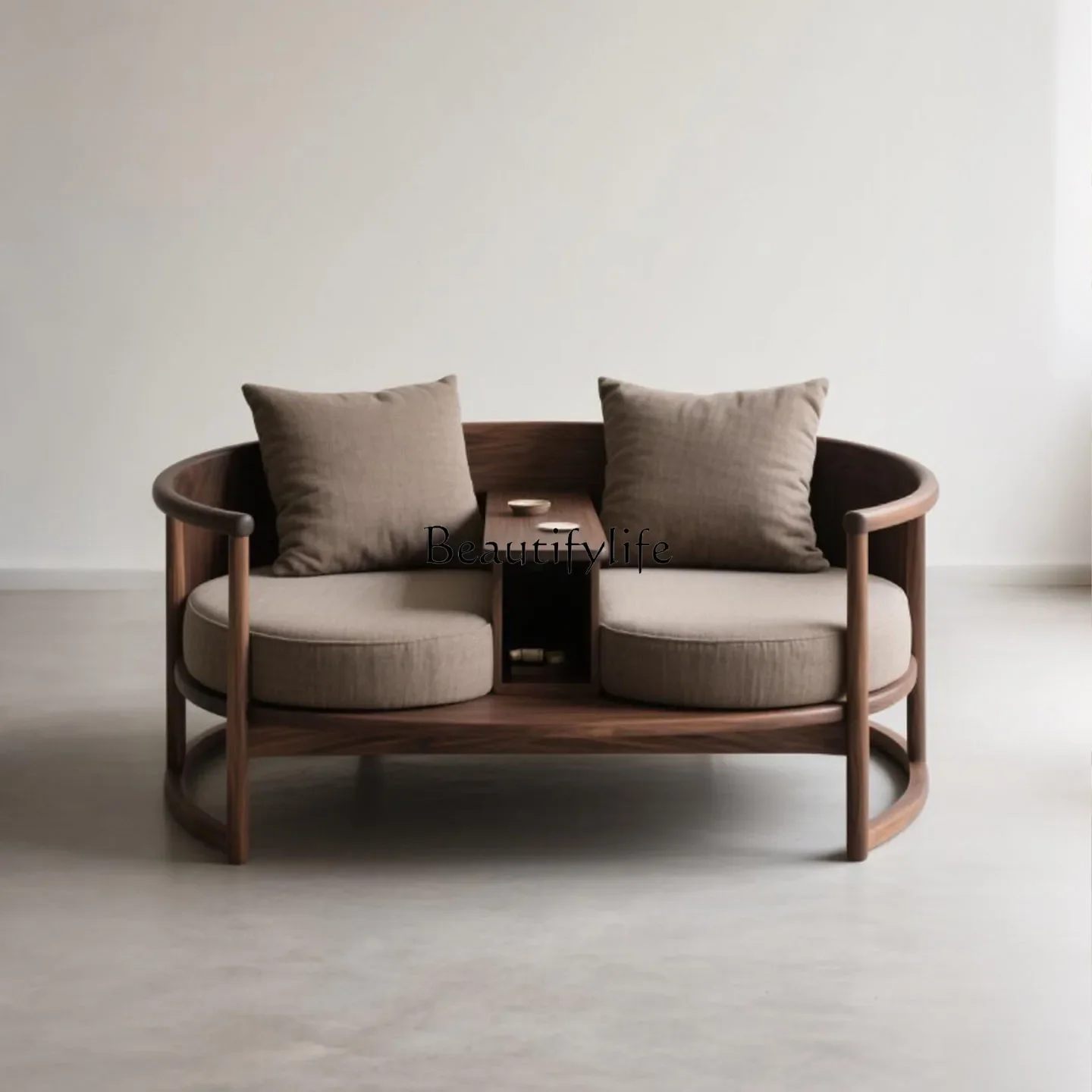 

01LNew Chinese-style North American black walnut Arhat bed, double sofa solid wood one-piece