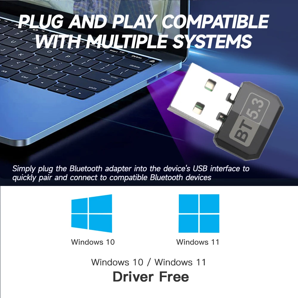 Adattatore dongle USB Bluetooth 5.3 per computer Windows 10/11