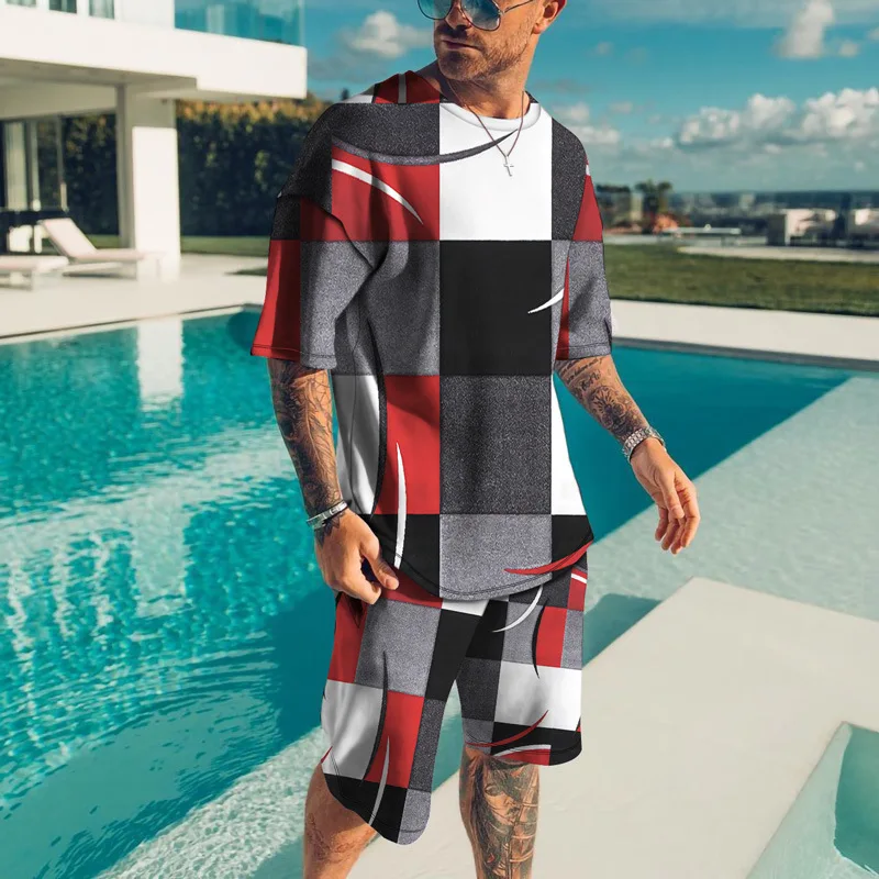 

2025 New Hot Selling Summer Men's Fashion Trend Casual Street Wear Simple Printing Popular Thin Short Sleeve Shorts Suit