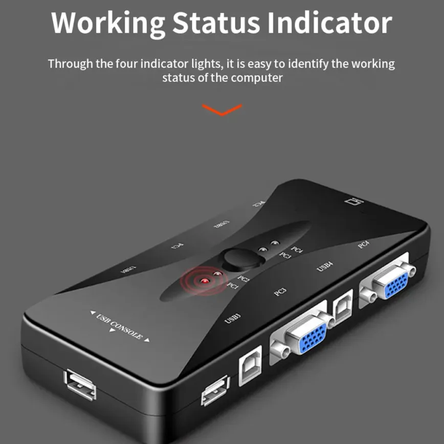 Conmutador VGA 1080P USB 2,0 KVM con Cable KVM interruptor KVM de 4 puertos ratón teclado impresora Pendrive Share Switcher adaptador