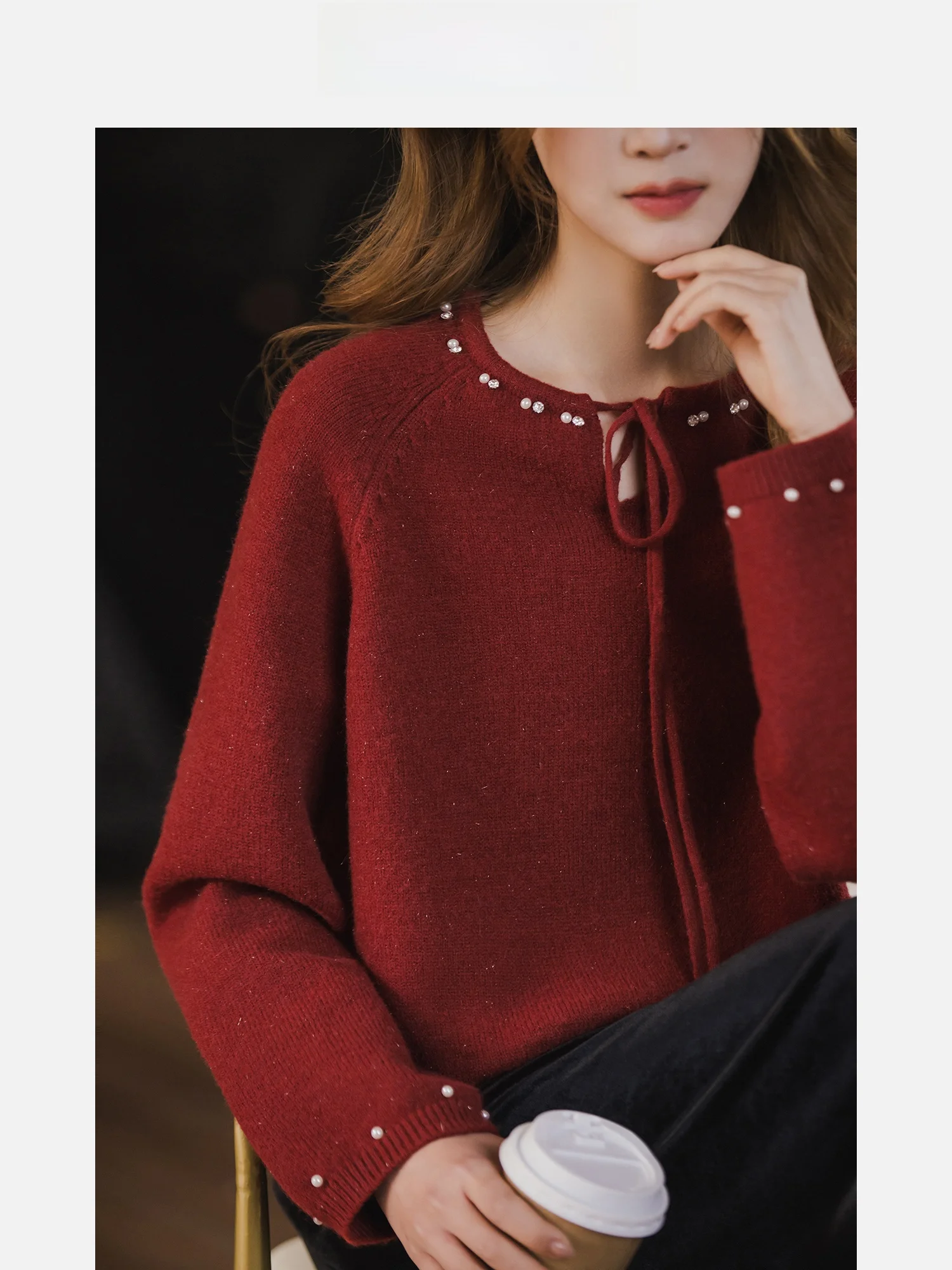 

Корейский вязаный свитер для женщин, универсальный, с узором «фейерверк», украшенный бусинами, весенняя новинка, прямой крой