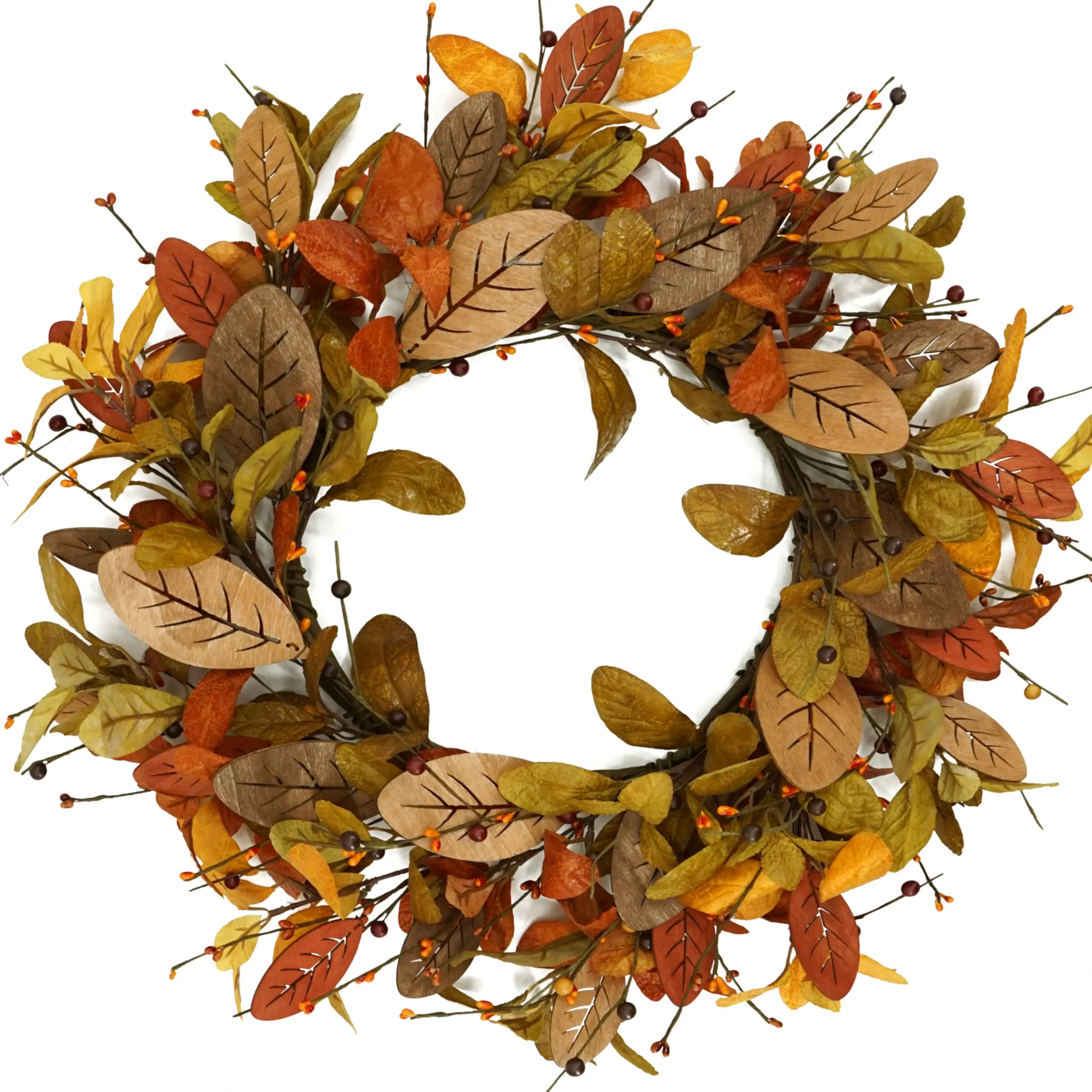 WreathDream 20'' Fall Wreath Autumn Wreath for Front Door with Small Pumpkins and Oak Leaves for Thanksgiving Halloween Home Outdoor Farmhouse Porch Wall Window Decoration,Brown Gift Box Included