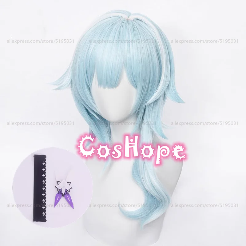 Auf Lager Eula Cosplay Perücke Frauen 48 cm Kurze Perücke Blau Weiß Perücke Cosplay Anime Cosplay Perücken Hitzebeständige Synthetische Perücken Halloween