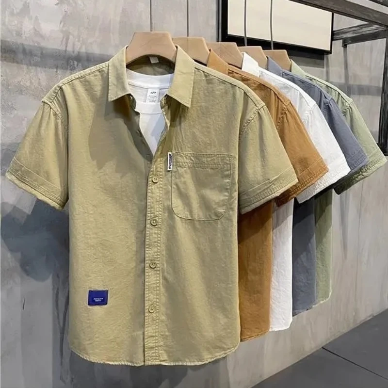 Plain Clothing Vintage Summer Shirts and Blouses for Men Half Sleeve Designer Man Tops Cheap Brand Regular Slim Fit Korean Style