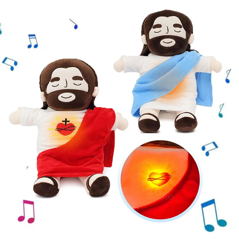 15.75inch Soothing Jesus Plush Toy Breathing Jesus Comforting Stuffed Doll Snuggle Anxiety Relief Calming Rhythm Christmas Gifts