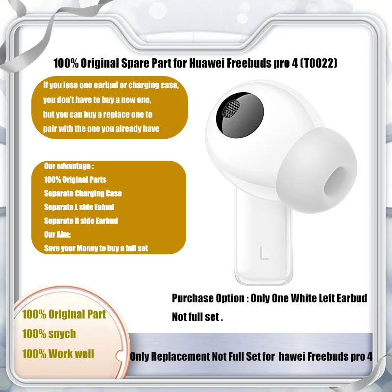 قطع الغيار الأصلية لهواوي Freebuds Pro 4 (T0022) سماعة بلوتوث Pro4 علبة شحن سماعة الرأس اليسرى أو اليمنى استبدال جزء
