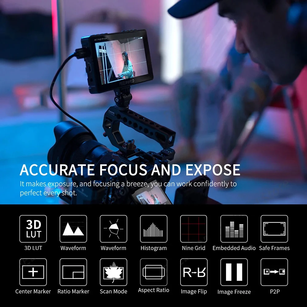 FEELWORLD-High Bright Full HD IPS Panel Touch Screen DSLR Camera Field Monitor, 4K HDMI, 3D LUTs for Rig F5 PROX, 5.5 ", 1600NIT