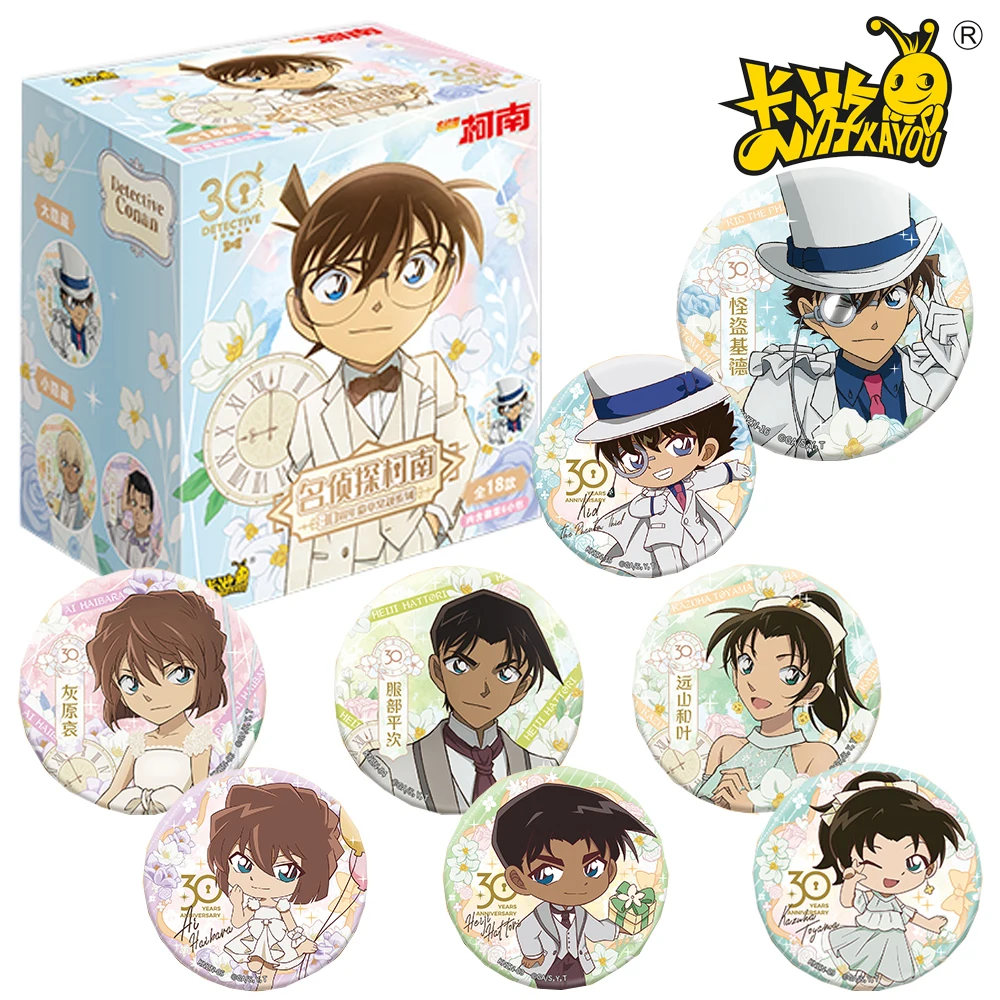 

New Genuine Kayou Detective Conan Round Badges 30th Anniversary Collection Tinplate Brooches Desk Decor Gifts for Teens Adults