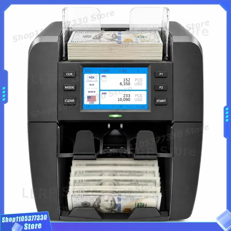 High Speed 2 Channel Banknote Counter Machine With CIS Sensor 1200 PPM Mixed Counting Sorting Support 20 Plus Currencies For