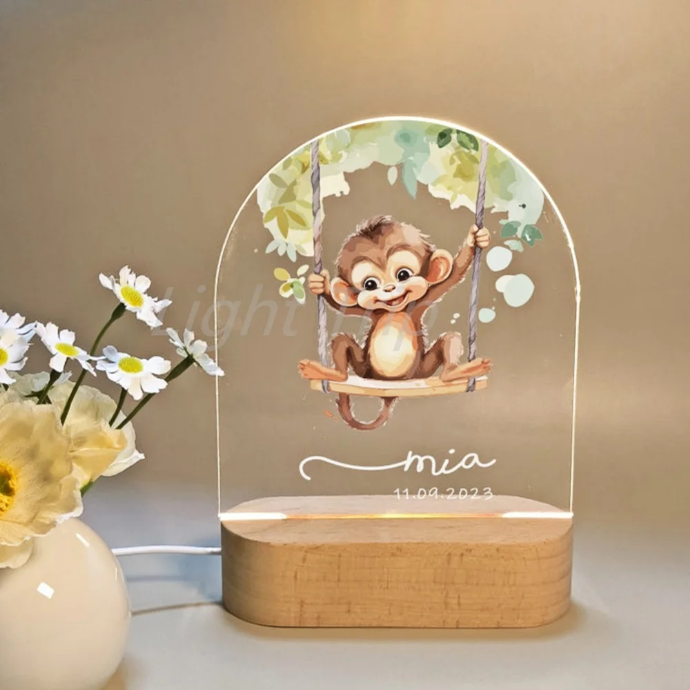 Imagem -02 - Lâmpada Animal Personalizada para Crianças 3d Night Light Personalizado Primeiro Nome Bebê Crianças Quarto Decoração do Lar Aniversário Presente de Natal