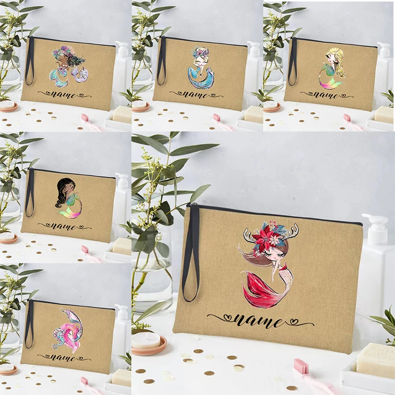 Personalized Name Customization Mermaid Girl Makeup Bag Women Toiletry Bag Best Gift for Friends Brides Travel Organizer Bolsos