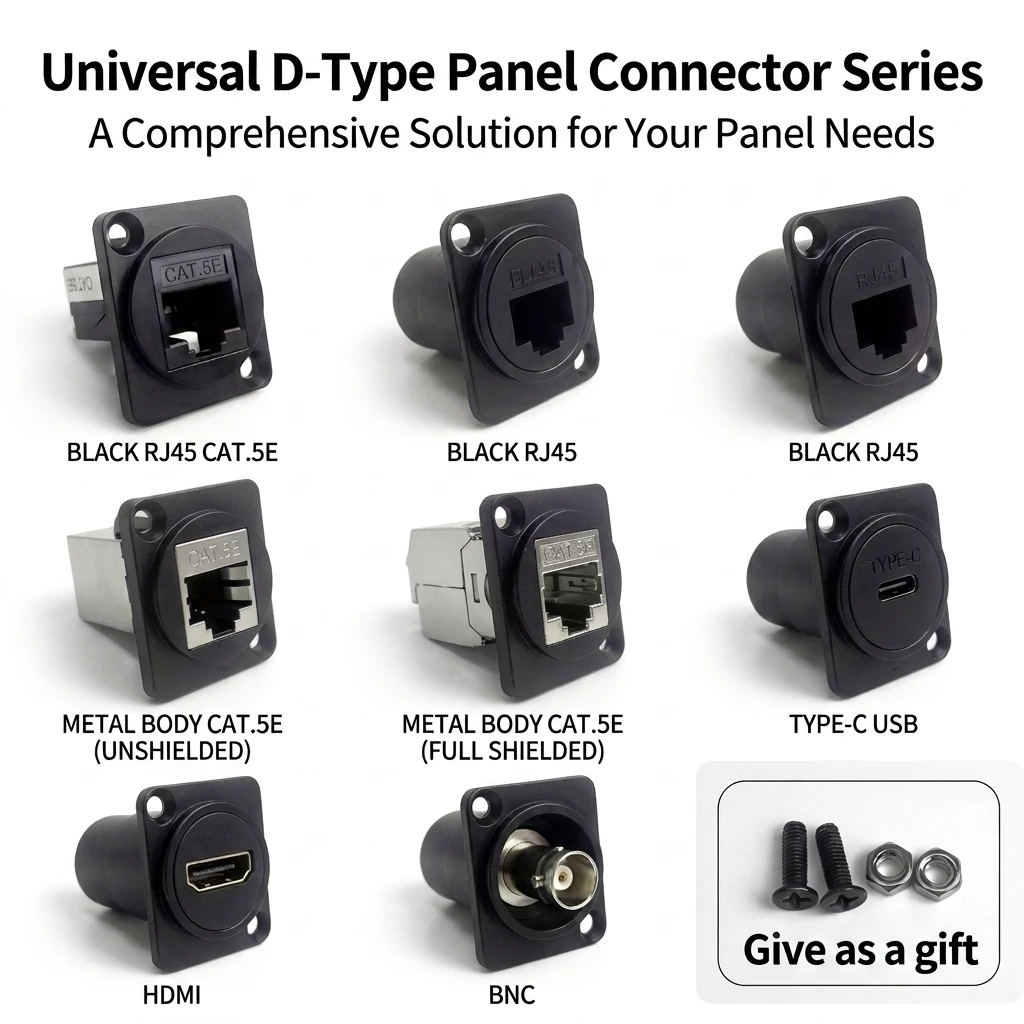 

DType RJ45 Female Socket Connector CAT5e CAT6A Panel Mount Chassis Ethernet Network Metal Shell Shielded Through Coupler Adapter