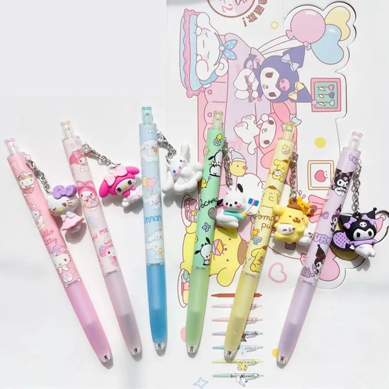 24pcs/lot Sanrio Kitty Pendant Gel Pen Cute Kuromi Pochacco 0.5mm Black Ink Neutral Pens Promotional Gift School Supplies