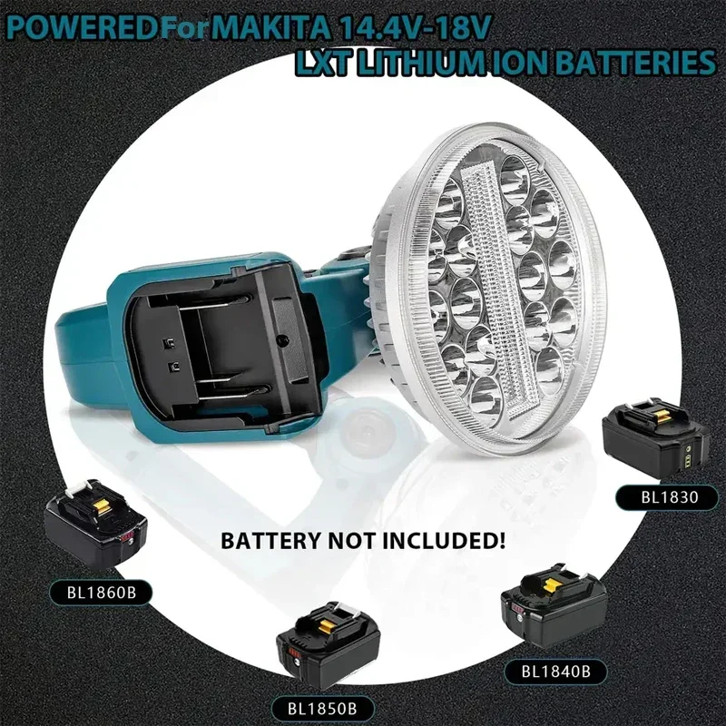 LED Work Light Outdoor Lighting For Makita/Milwaukee/Dewalt/Bosch/Black&Decker/Craftsman/Ryobi 14.4V-20V Battery USB Flashlight