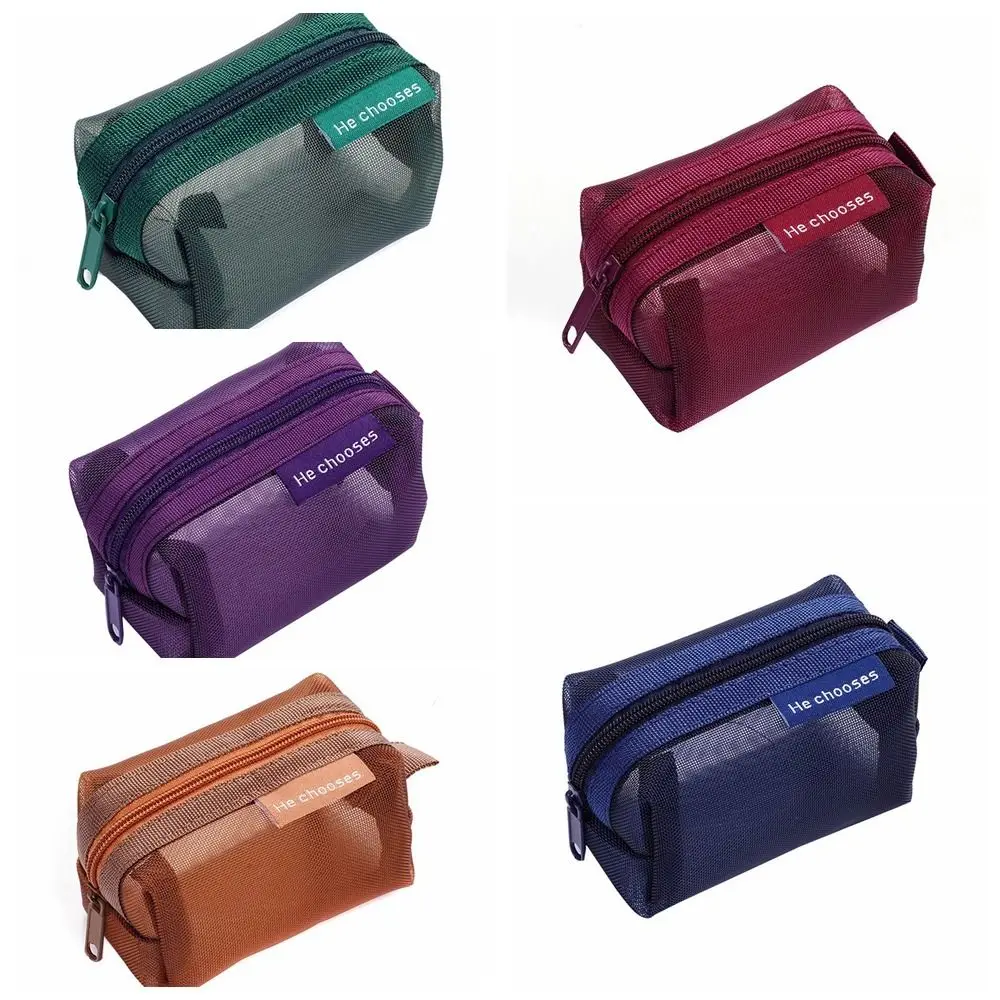 Retro Color Mesh Makeup Bag Zipper Large Capacity Transparent Cosmetic Bag Storage Bag Organizer Case Toiletry Storage Bag Girls