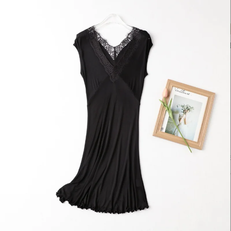 sexy v neck lace black summer clothes slip night dress women clothing korean fashion womens dresses white silk outfits for woman