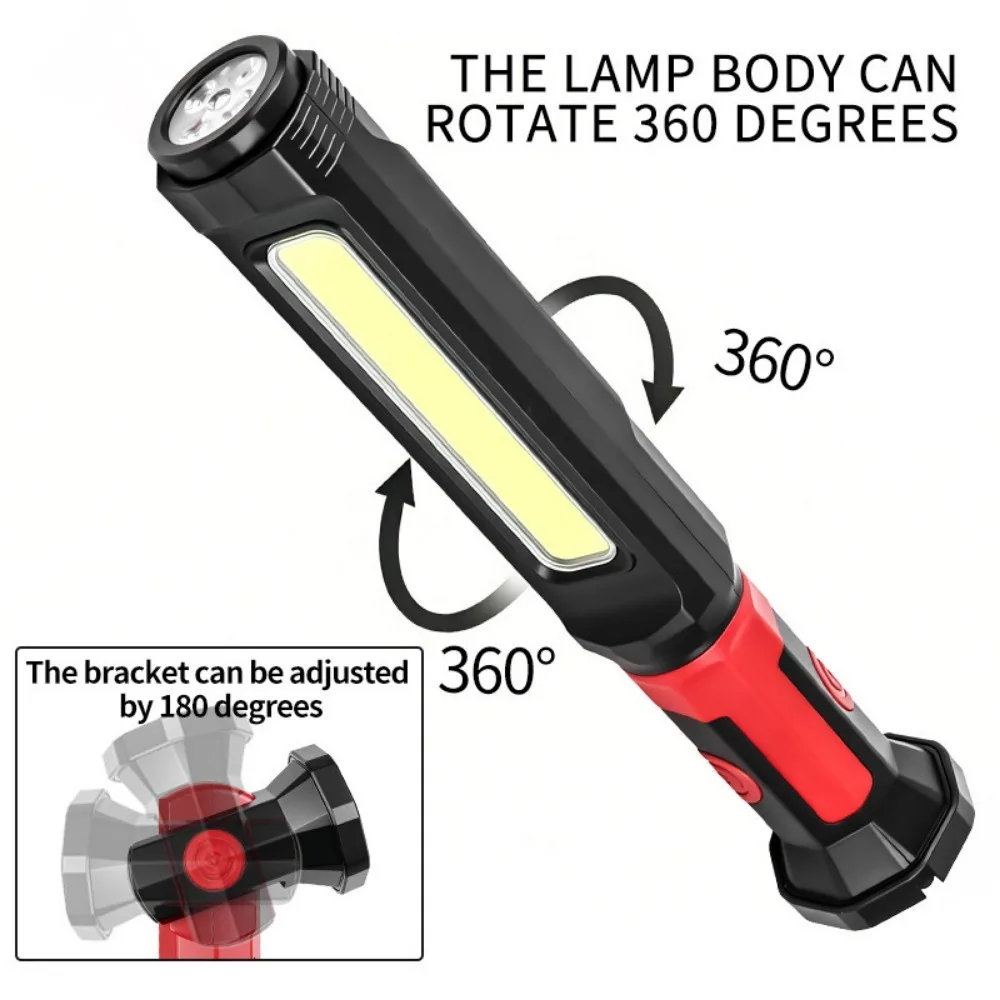 Portable Emergency Repair COB Work Light Rechargeable WaterproofLED Magnetic Flashlight with Rotating Hook for Outdoor Camping