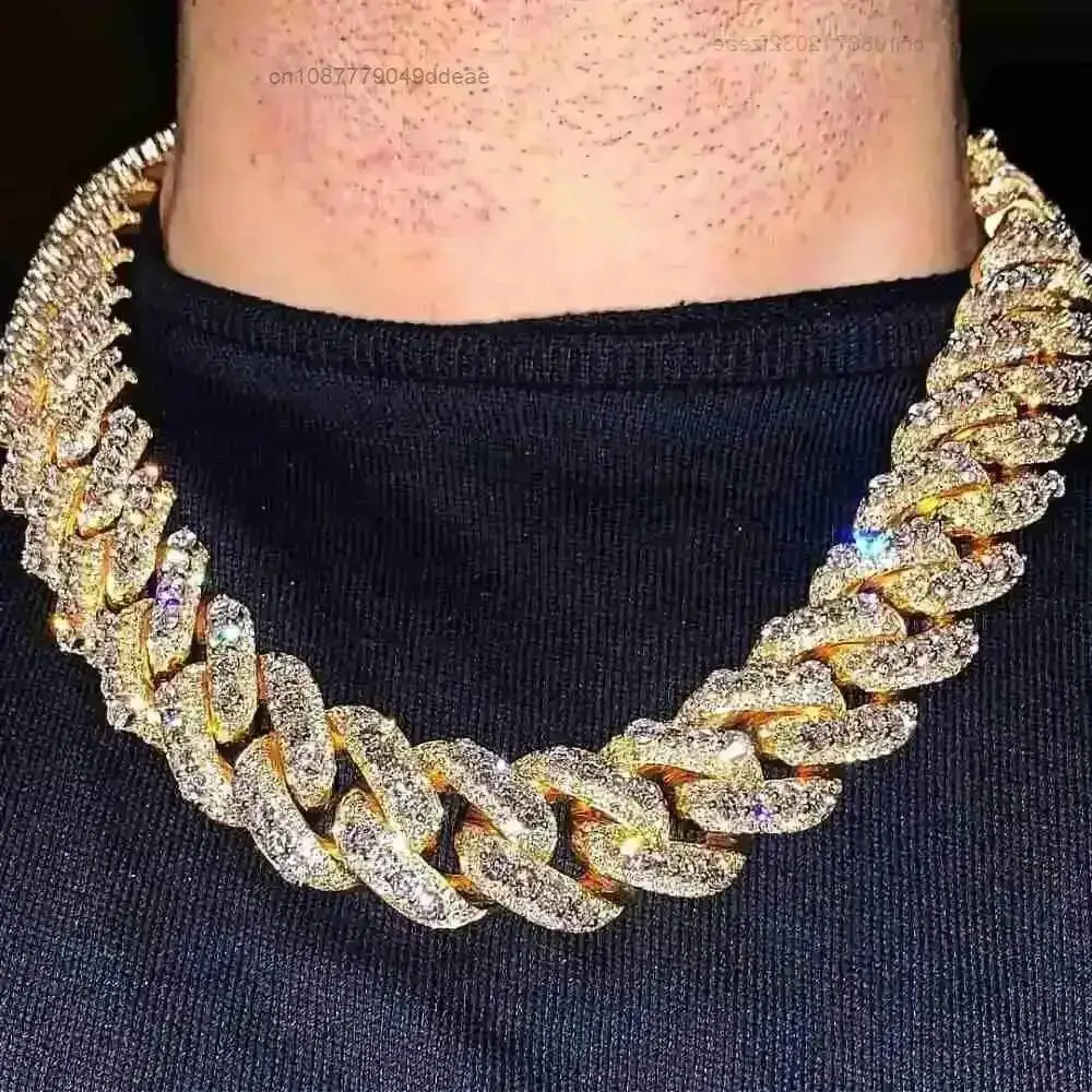 

Factory 20mm 3 Rows Cuban Link Chain Raise Pointer Iced Out DVVS 925 Sterling Silver Moissanite Cuban Chain