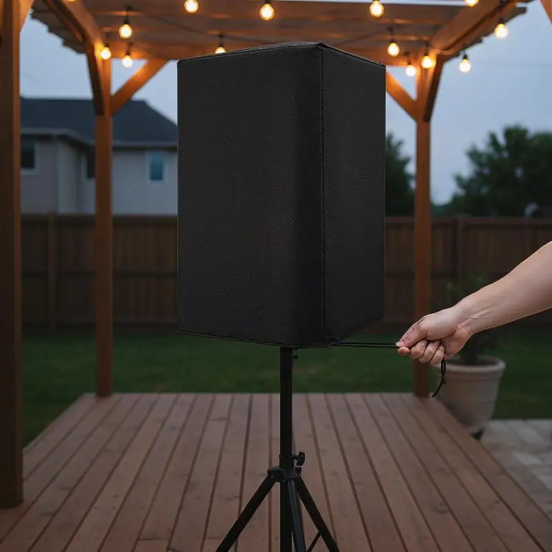 Durable Black 210D Oxford Cloth Speaker Covers - Water And Dust Resistant, Multiple Sizes For Home Theater Outdoor Sound Systems