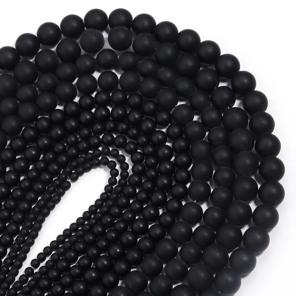 1 Strand Matte Black Stone Beads 4 6 8 10 12 mm Round Loose Spacer Bead For DIY Jewelry Making Bracelet Necklace Accessories