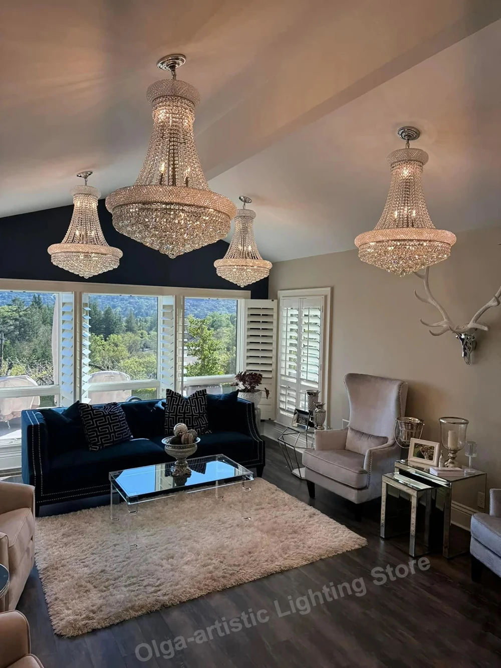 Round Crystal Ceiling Light Luxury, Parlor Decoration Ceiling Chandelier Gold, Lampara Techo Lampen Hall Foyer Ceiling-Lamp Big