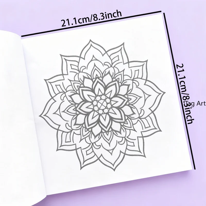 An Adult Decompression Mandala Meditation Coloring Picture Book, Colorful Symmetrical Flower Line Draft Drawing, 36 Patterns