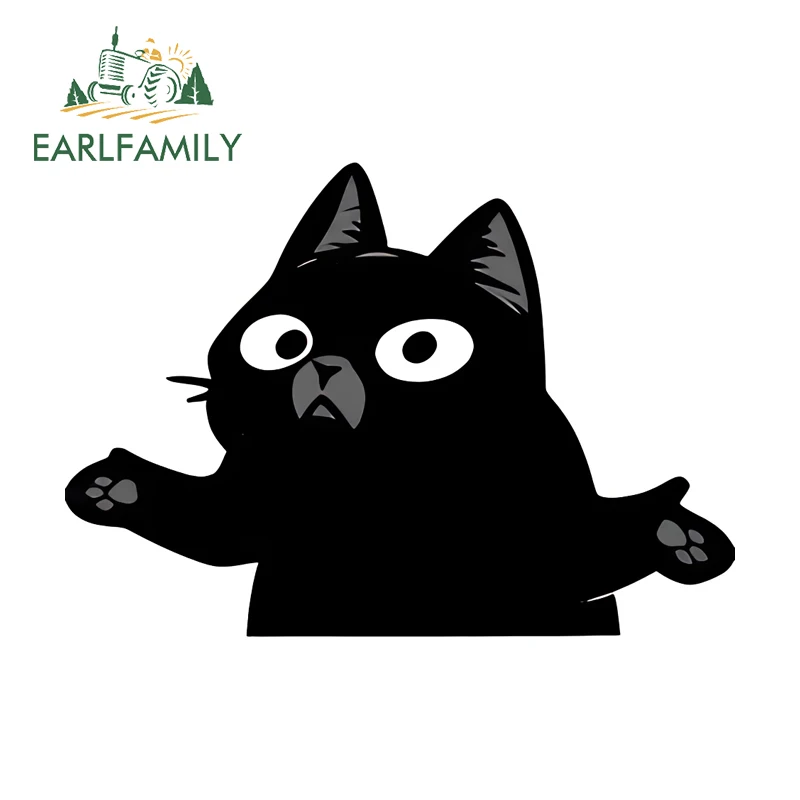 

EARLFAMILY Наклейка «Черный кот» с забавным дизайном для автодомов, виниловая наклейка на бутылку для воды с индивидуальной печатью, защита от царапин