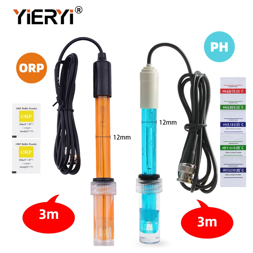 Yieryi PH ORP Replacement Probe With BNC Interface 300cm Cable 0-14 PH Q9 Probe Controller Oxidation-Reduction Potential Sensor