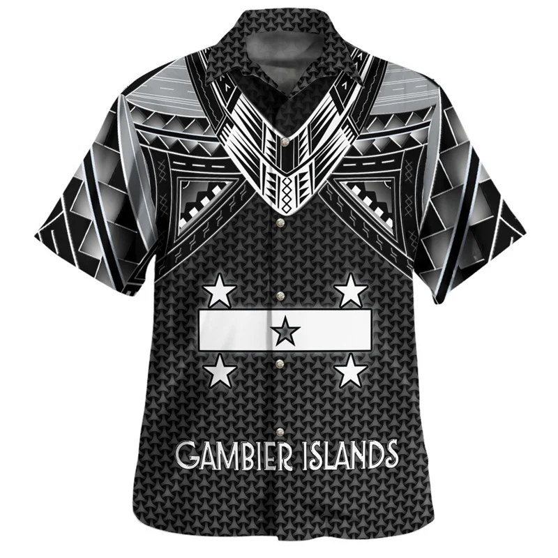 Summer Harajuku 3D Gambier Islands Flag Turtles Rugby Printing Shirts Gambier Coat Of Arm Graphic Short Shirts Men Fashion Tops