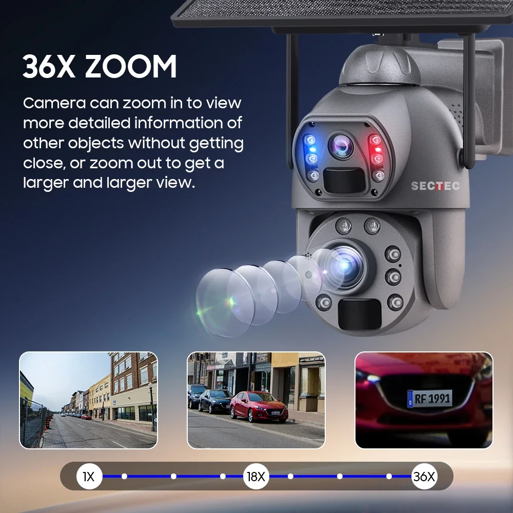 HD عدسة مزدوجة GSM 4G كاميرا تعمل بالطاقة الشمسية 36x التكبير حالة معدنية في الهواء الطلق Ip67 كاميرا تعمل بالطاقة الشمسية واسعة المزدوجة Pir مراقبة الأمن كاميرا تلفزيونات الدوائر المغلقة