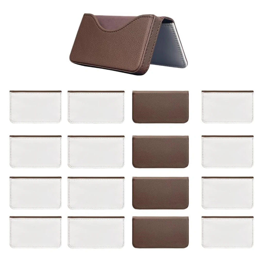 10 Pieces Sublimation Blank Brown Color Business Card Holder PU Leather Name Card Case Pocket Blank Wallet Coin Purse