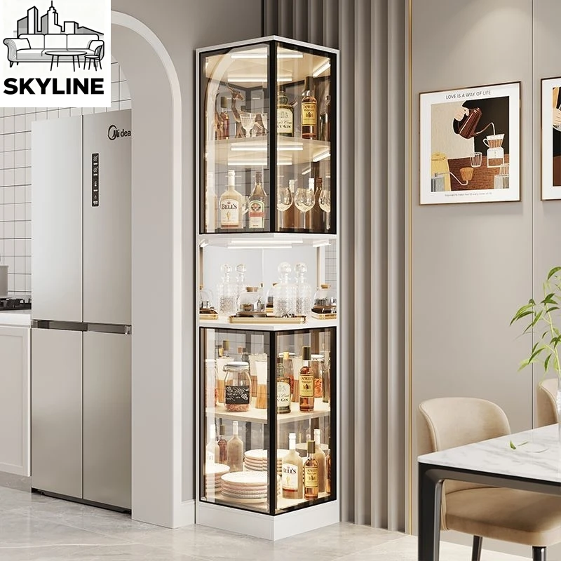 Estantes de vidrio transparente para bar, mueble para sala de estar, mueble para vino móvil, almacenamiento de cocina, decoración, muebles de estilo chino