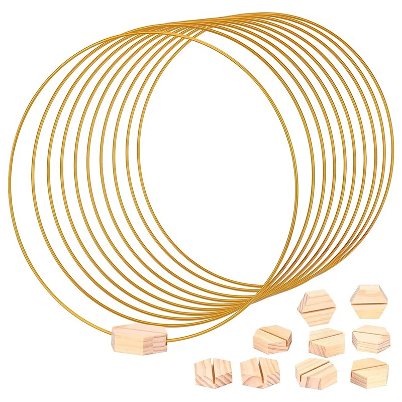 

AB47-Metal Wreath Ring Wreath Hoop With 10 PCS Place Card Holders, 30 Cm Metal Floral Hoop For Wedding