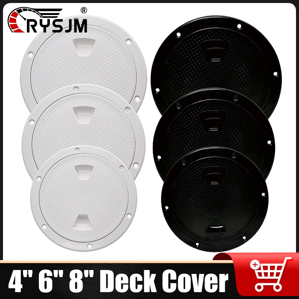 7/6/8 Inch Round Deck Cover Hatch Cover Non Slip ABS Plate Black Deck Cover White Marine Accessories for Marine Boat RV Yacht