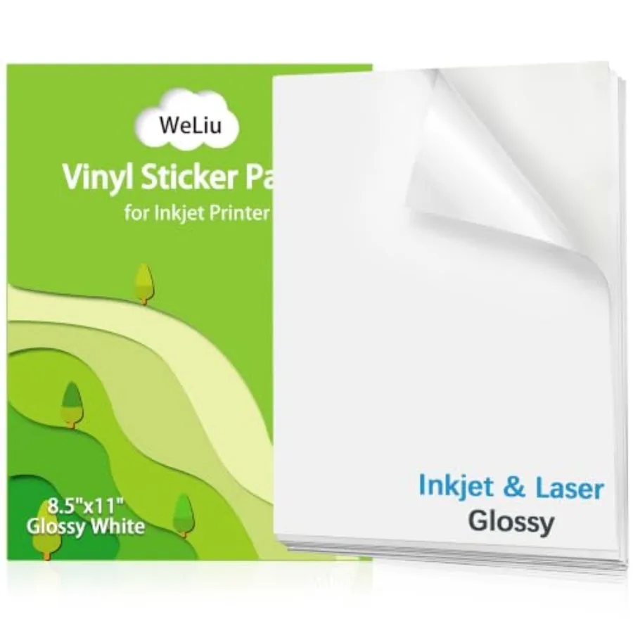 Printable Vinyl Sticker Paper for Printer - Waterproof Decal for Inkjet and Laser Printers, 8.5