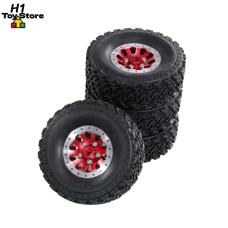 MN Beadlock Wheels Compatible with WPL C14 C24 Models - Alloy Rims with Foam Tires Pre-glued for 1/12 1/16 RC Crawler