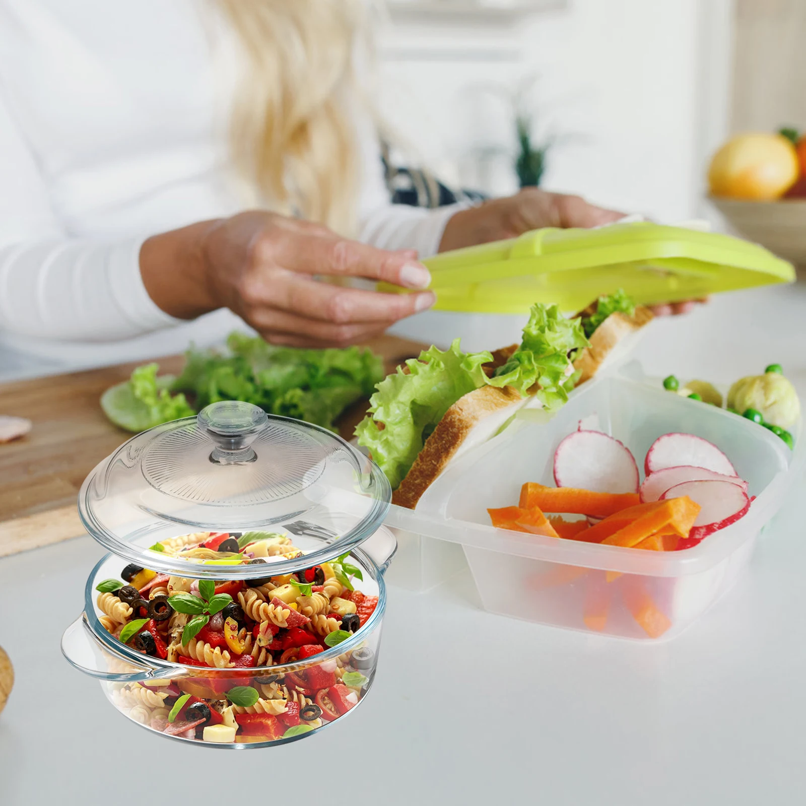 

Large Capacity Glass Heat-Resistant Salad Mixing Serving Serving Bowl Lid Handles Kitchen Food Bowl Mixing Bowls