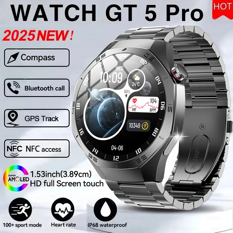 

Для HUAWEI GT5 Pro GPS Trajectory Смарт-часы для мужчин 1,53-дюймовый ультра AMOLED-экран Сердечный ритм BT Вызов IP68 Водонепроницаемые мужские умные часы