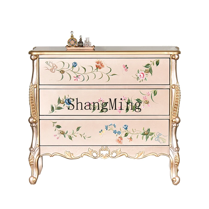 

SM high-end painted three-bucket cabinet solid wood retro bedroom storage cabinet