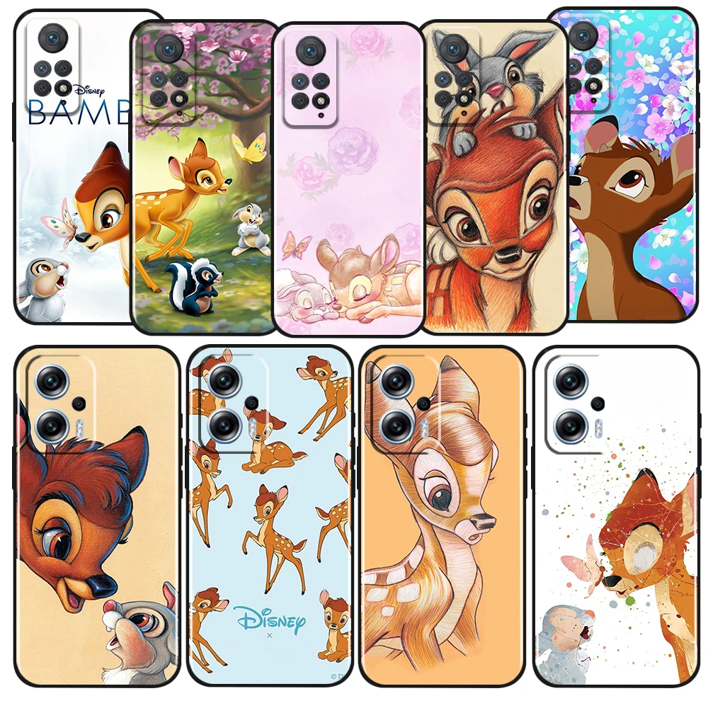 Bambi Disney Anime For Xiaomi Redmi Note 13 12 11 11T 11S 10 10T 9 8 7 6 5  Pro Plus 5G 4G Silicone Black Phone Case Coque Capa