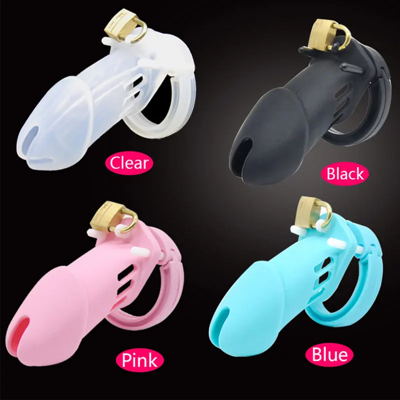 New Male Silicone Chastity Device Cock Cage Sex Toys With 5 Penis Ring Adult Belt Brass Lock Standard/Short Cage A122/A235