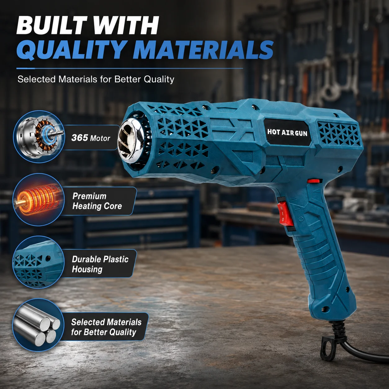 Temperature Adjustable Electric Hot Air Gun 1600W 60-600℃ Intelligent Hot Air Gun 220V Wire Stripping Gun Film Baking Gun