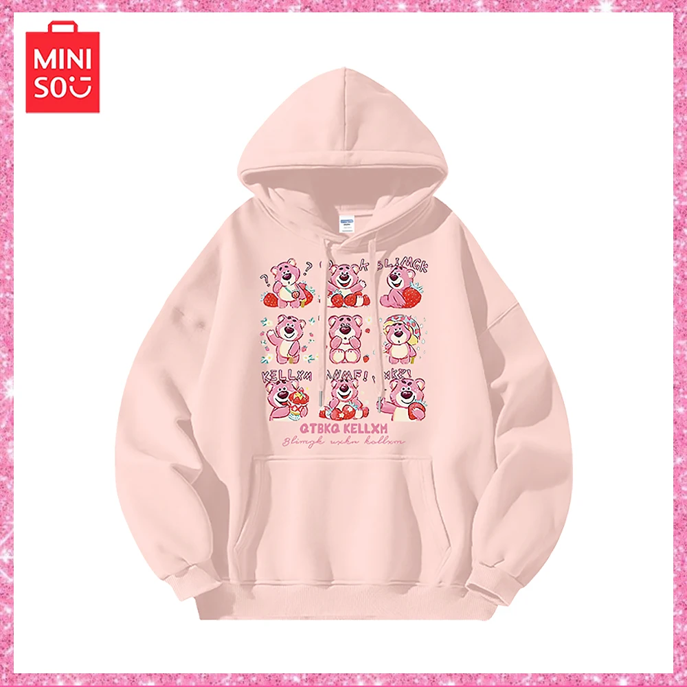 Miniso Lotso Cartoon Printed Kawaii Hoodie Men and Women Tide Cool Loose Couple Model Sweatshirt Girls Birthday Christmas Gift