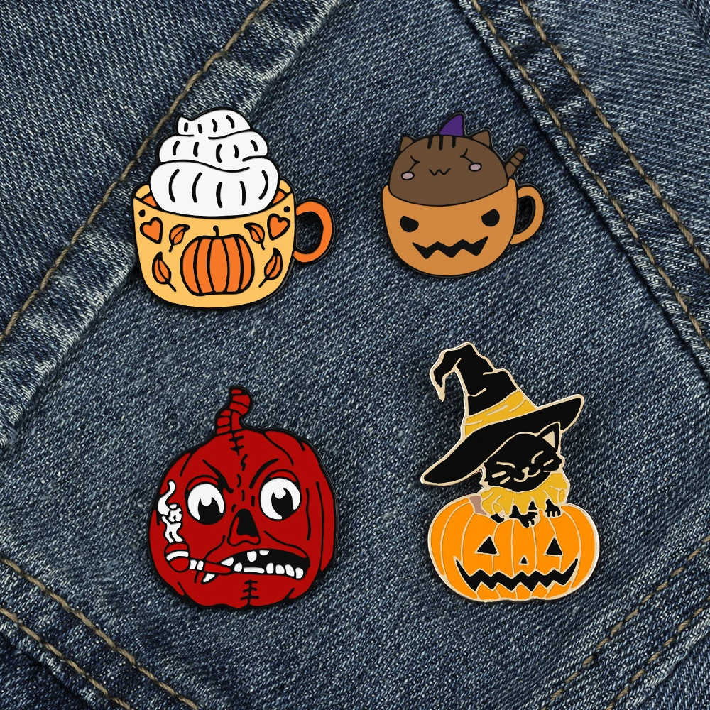 Happy Halloween Party Pins Badge Punk Pumpkin Lantern Ice Cream Cup Brooch Bag Shirt Hat Enamel Pin Jewelry Gift for Women Kids