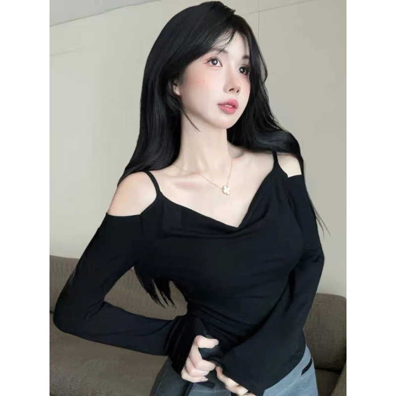 

Long Sleeved T Shirts Quick Dry Womens Spring Petal Hem Drawstring Waist Urban Lady Pleat Artistic Layered Modern Clean Crisp OL