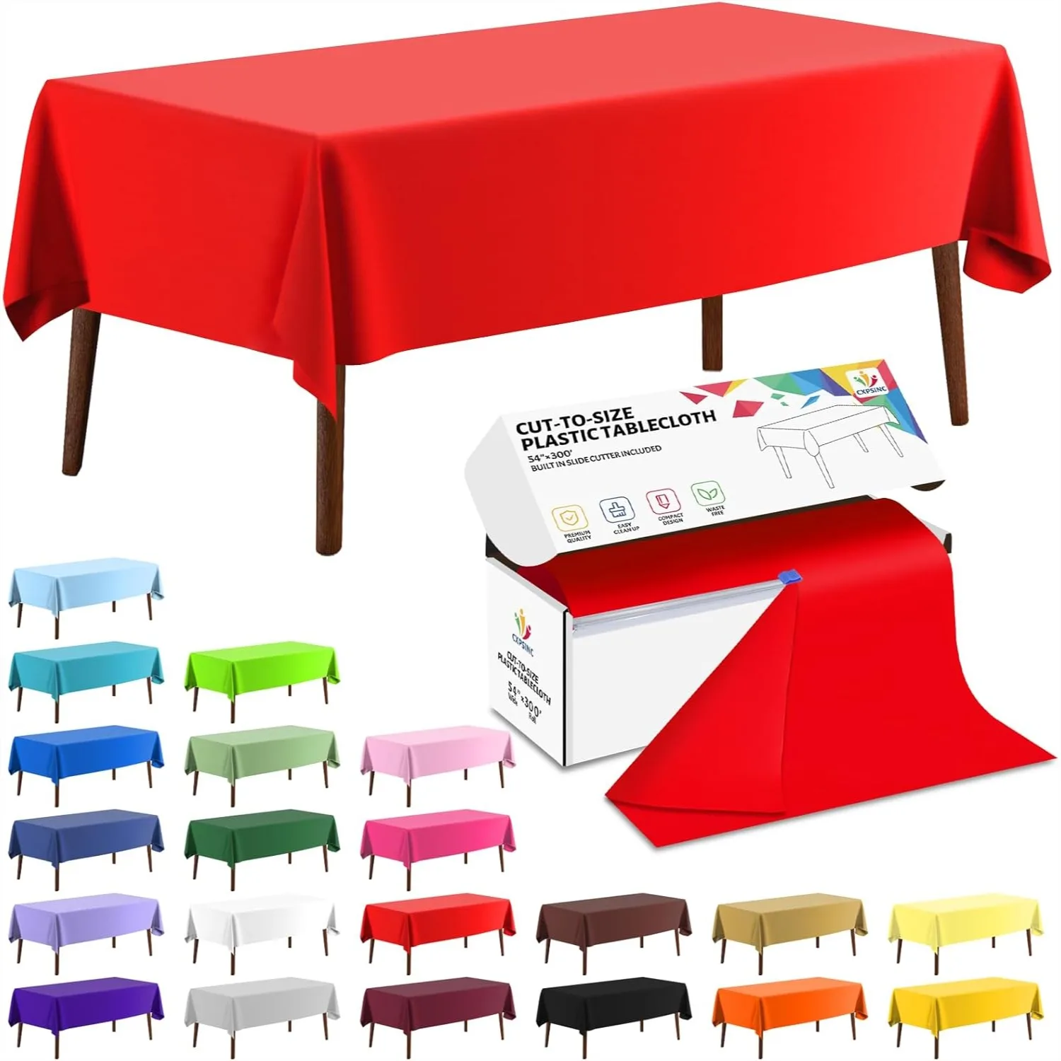 

Disposable Plastic Table Cover Roll 54in x 300ft with Slide Cutter for Parties, Banquets, Weddings