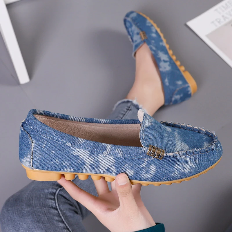 Women\'s Casual Shoes Spring and Autumn Flat Loafers Women\'s Shoes Fashion Non-slip Soft Denim Flat Shoes Zapatos De Mujer