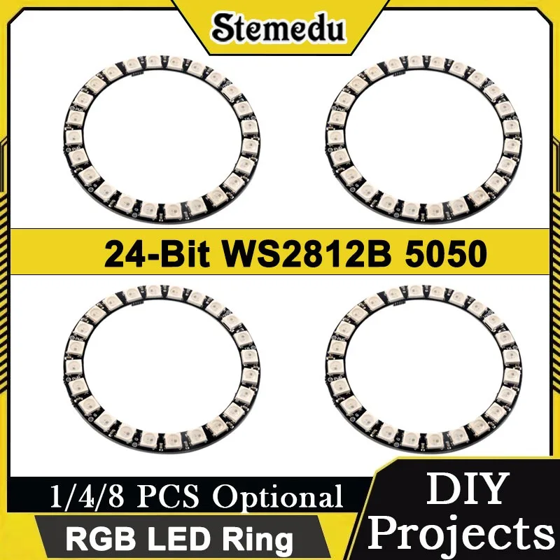 WS2812B 5050 RGB LEDリング 24ビットプログラマブルライト Arduino/Raspberry Pi DIYプロジェクト用統合ドライバー付き